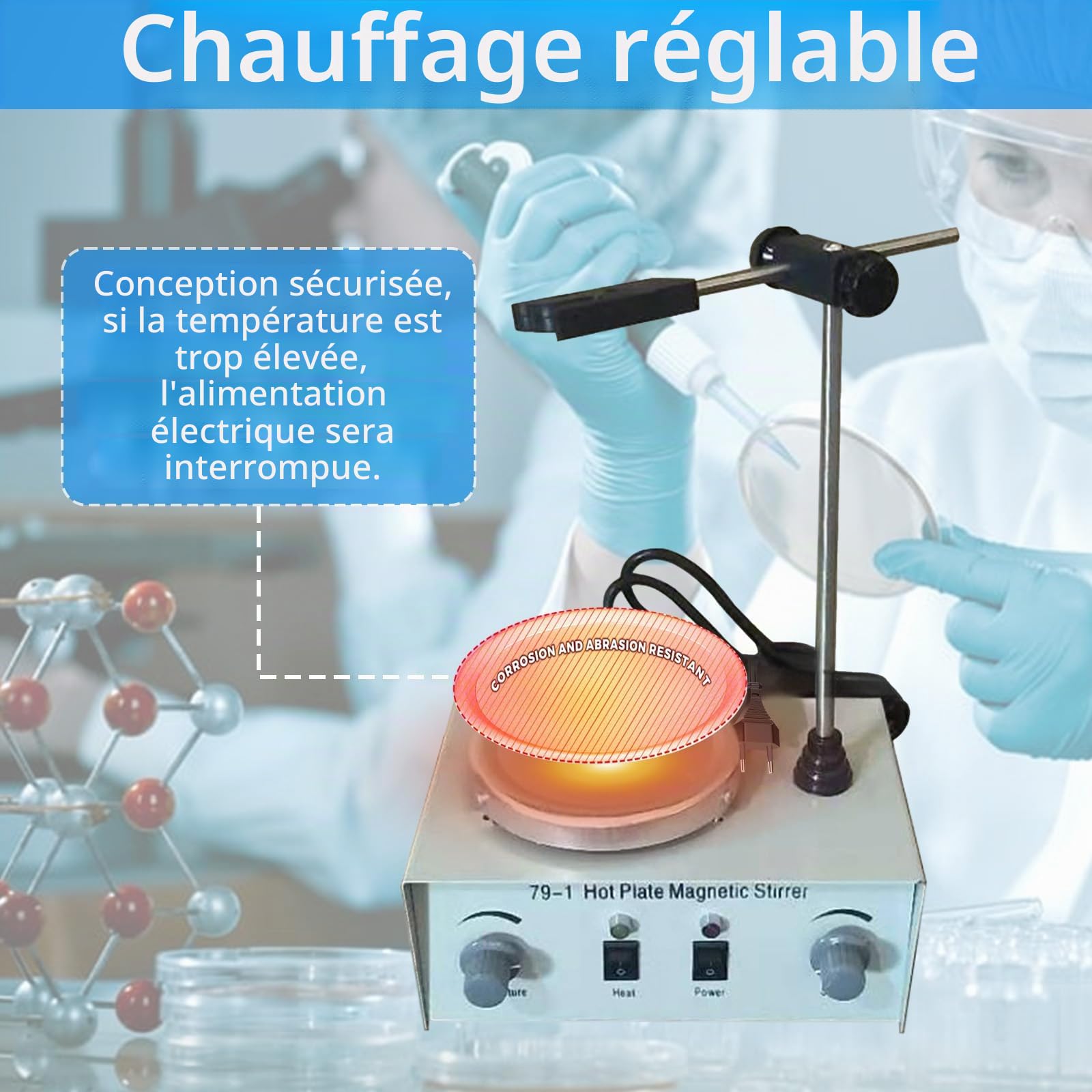 Agitateur Magnétique, Plaque Chauffante Laboratoire Agitateur Magnétique équipement 300W Avec Plaque Chauffante 0-2200 Tr/Min Avec Support Pour Mélanger Liquides Dans Le Laboratoire Tige D'agitation