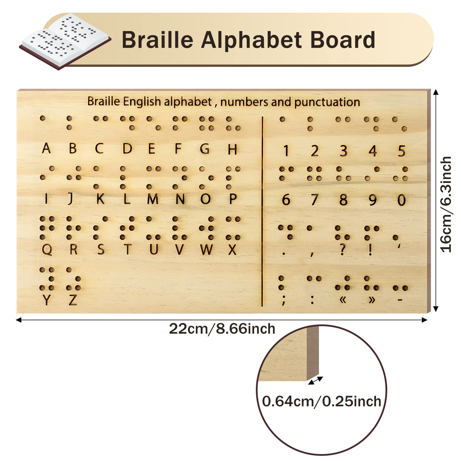 Buy Braille Alphabet Board Wood Braille Fingerboard Carved Dots Braille