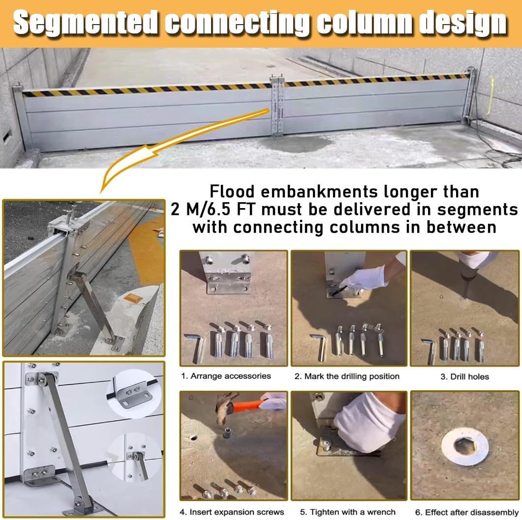 YVYKFZD Sealed Flood Barriers for Home, Reusable Baffle Flood Protection Barrier, Aluminum Garage Door Water Barrier, Removable Temporary Dams, for Outside/Indoor(H 2.62ft(80cm),18ft(5.48m))