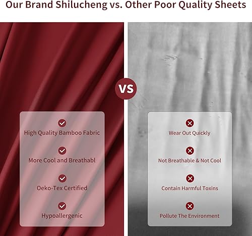 Miniatura 8 de Shilucheng Juego de sábanas de 6 piezas tamaño Queen, sábanas refrescantes, mezcla de rayón derivado de bambú, bolsillo profundo de hasta 16