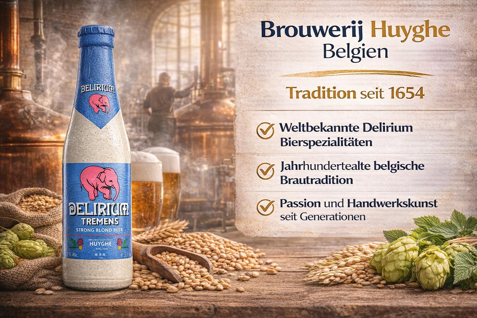 Delirium Tremens Belgisches Starkbier 24 Flaschen 0,33l 9% Vol. Premium Bierspezialität aus Belgien Porzellanflasche Craft Bier Geschenkset Belgische Braukunst