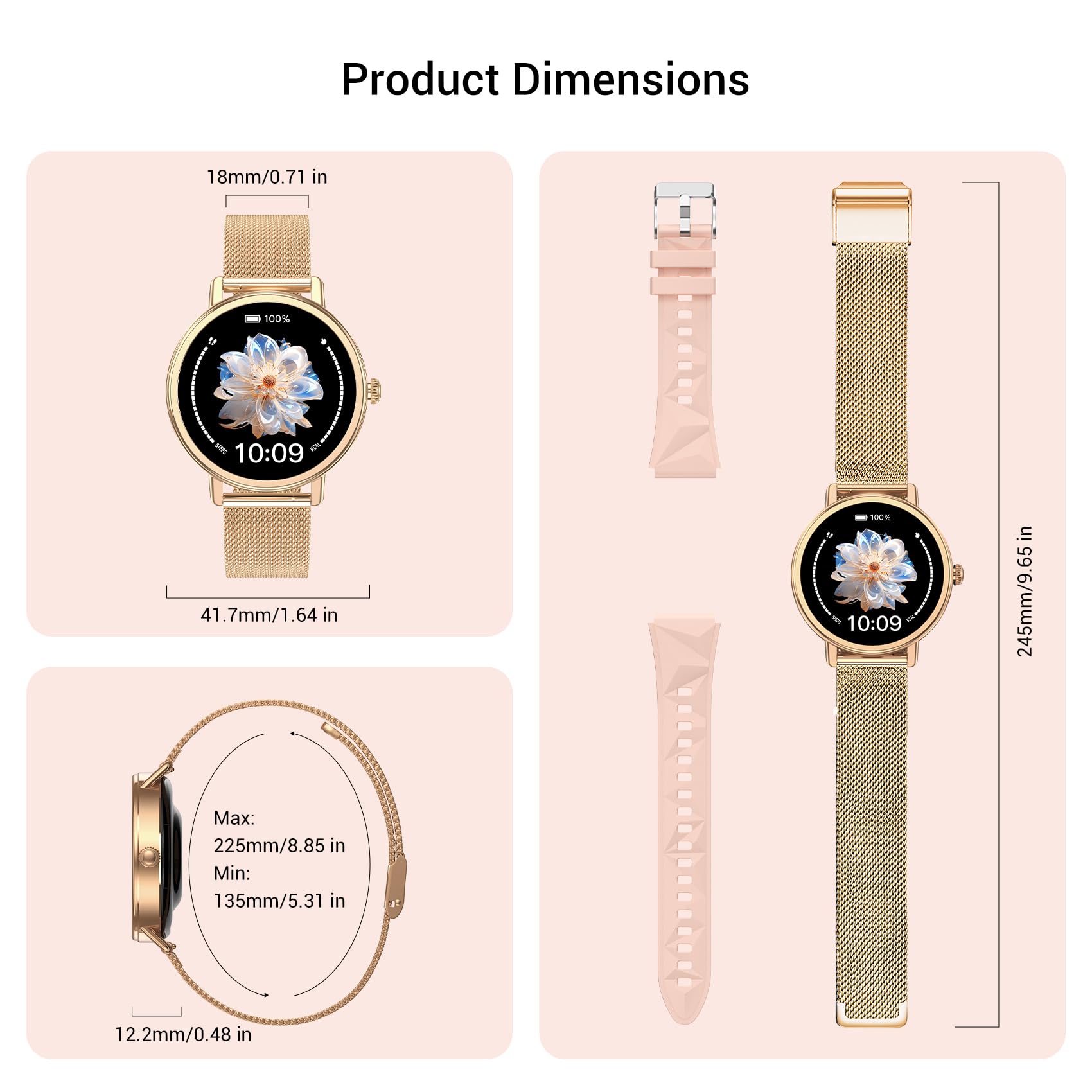 Blackview Smartwatch Damen, 1,26 Zoll Runde Fitnessuhr mit Pulsmesser, Schlafmonitor, SpO2, Schrittzähler & Aktivitätstracker, IP67 Armbanduhr, Uhr für Sport, Arbeit & Alltag, Android & iOS, Gold
