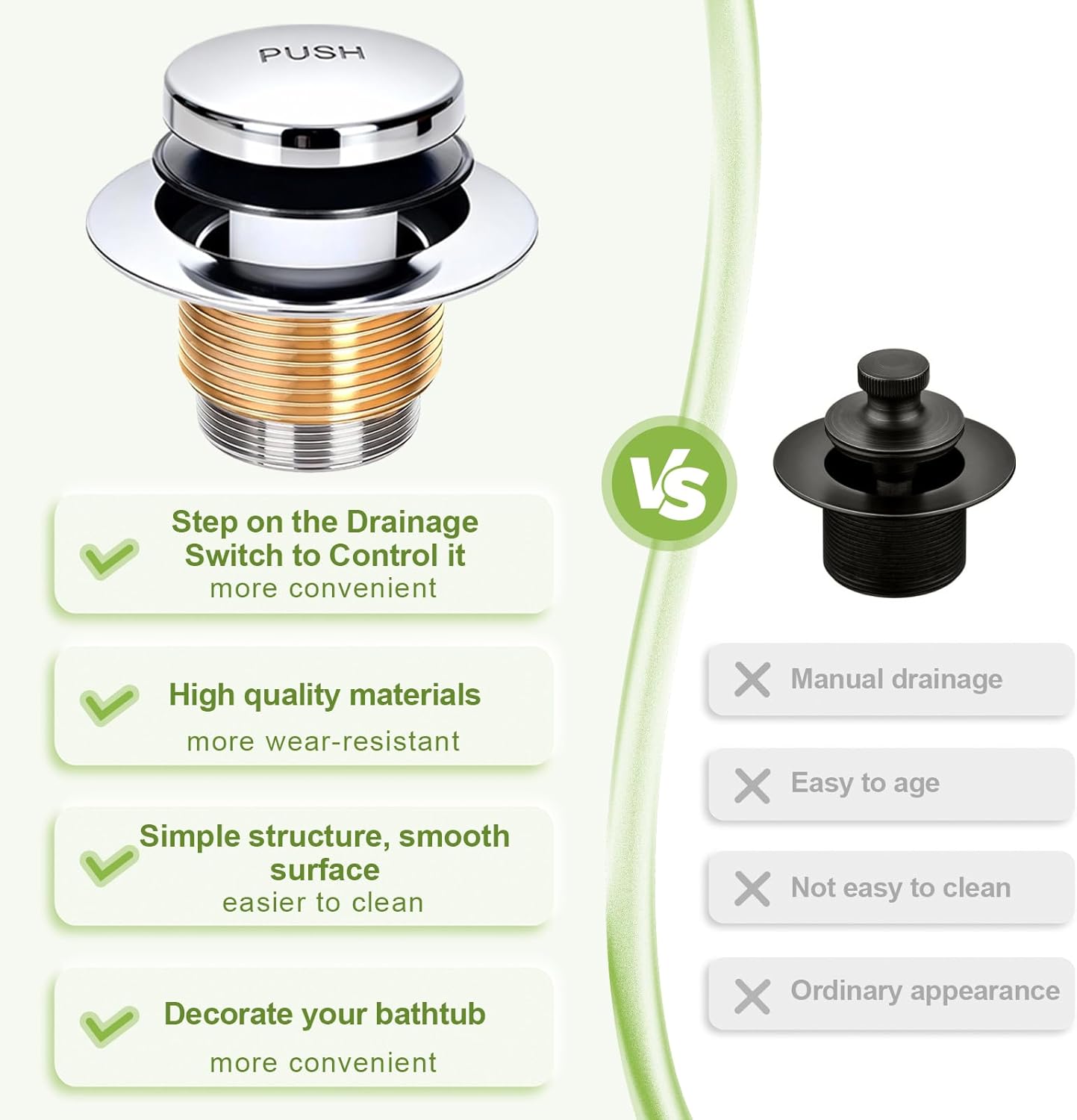 Slotted Overflow Bath Drain with Toe-Tap Stopper, with Metal Overflow Cover, Compatible with Kohler Elevance/Archer/Underscore/Rêve/Parity Baths and Whirlpools, Brushed Nickel, Easy Installation