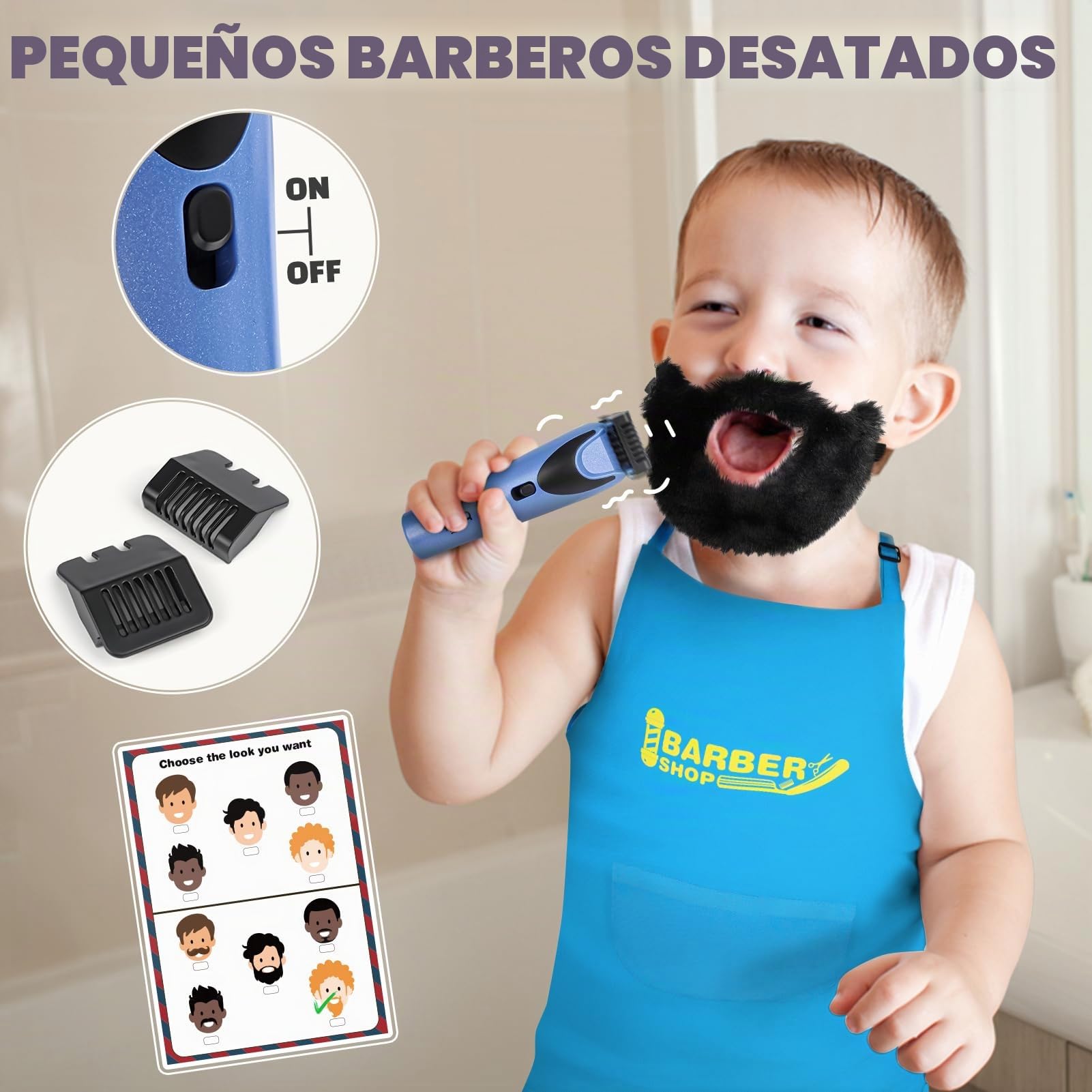 Sanlebi Barber Shop - Juguete de Simulación de Peluquería para Niños a Partir de 3 Años, Kit de Afeitado Con Secador de Pelo y Afeitadora Eléctrica