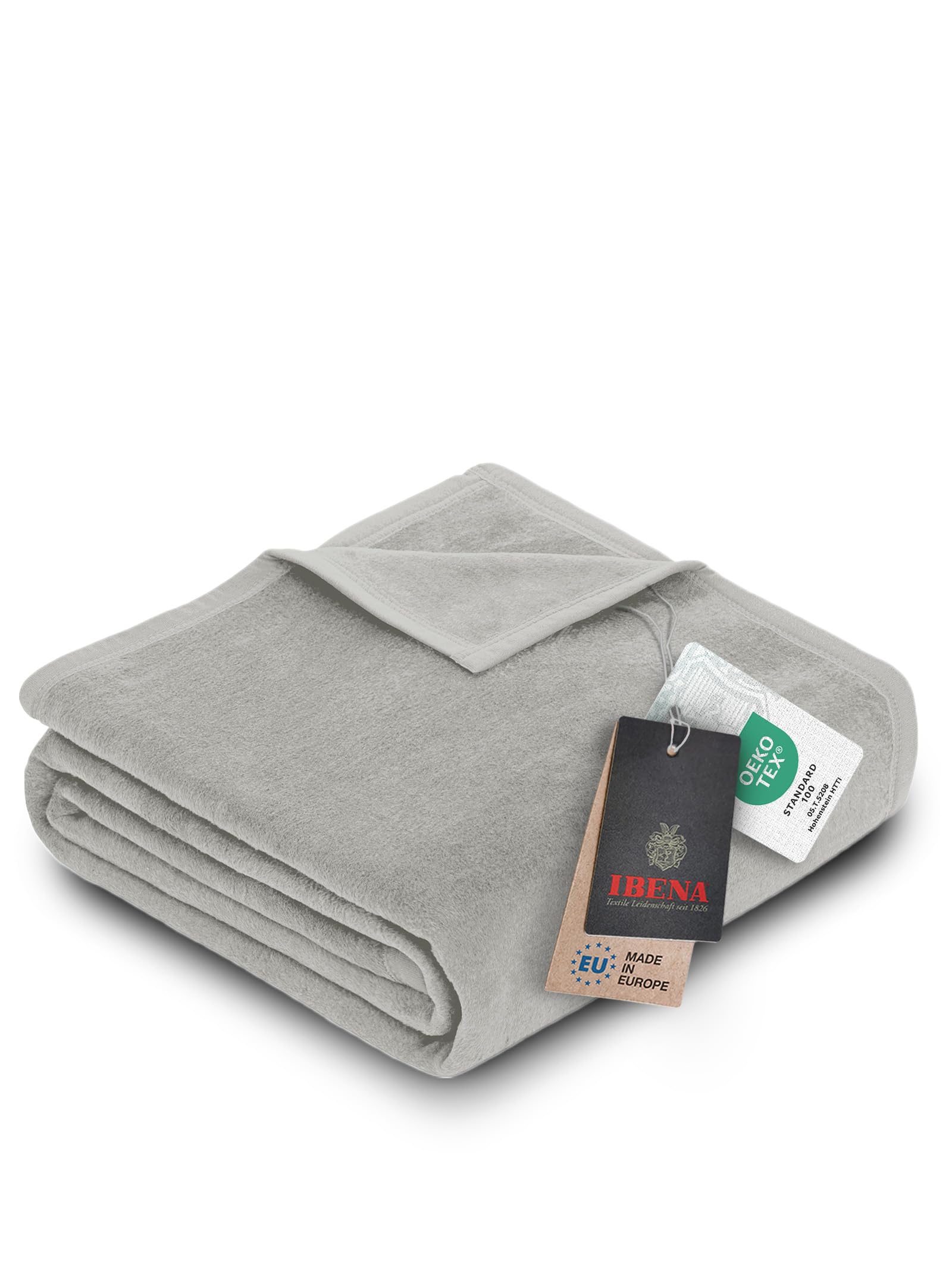 Ibena Porto XXL Decke 180x220 cm – Baumwollmischung weich, warm & waschbar, Tagesdecke hellgrau einfarbig