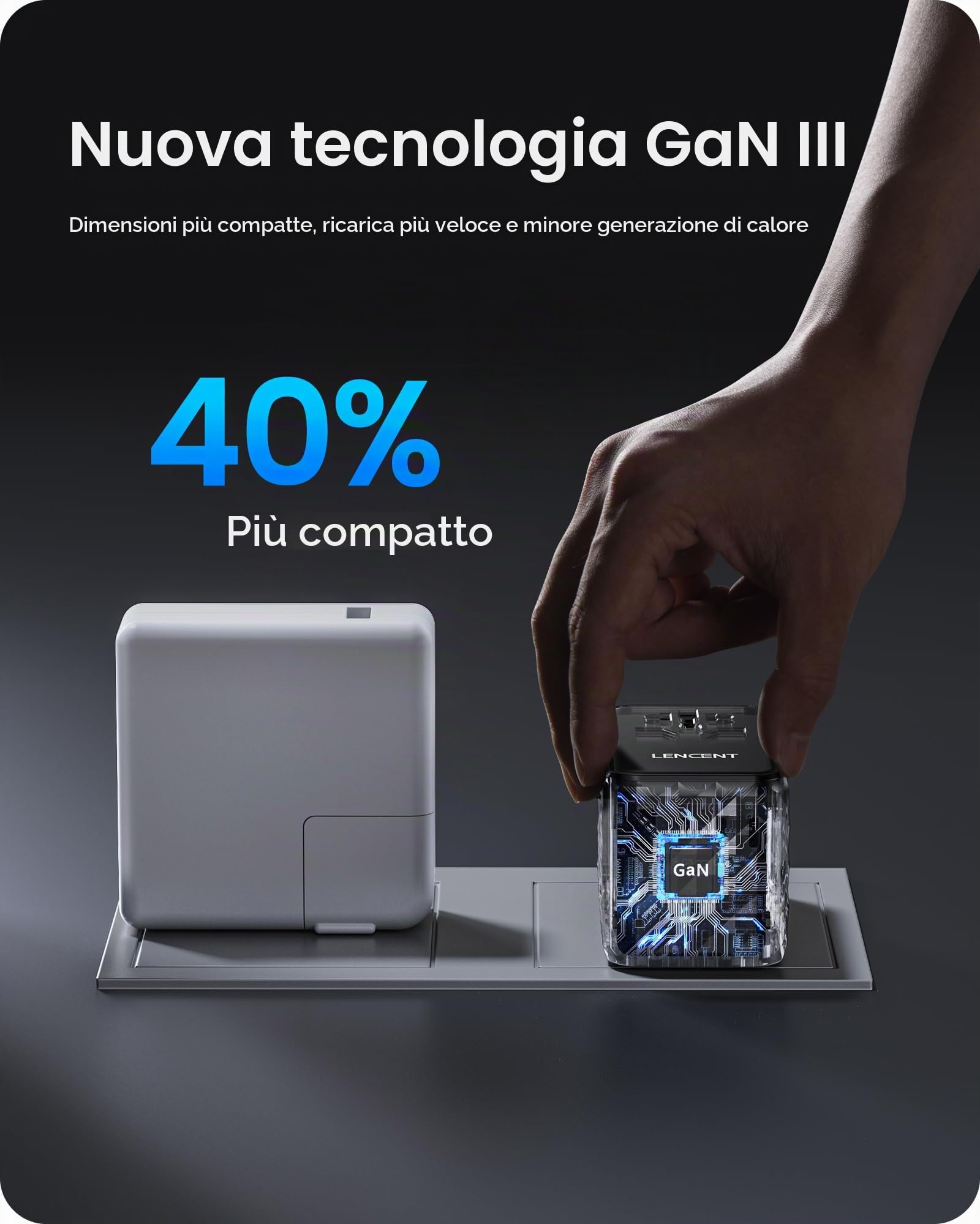 LENCENT Gan III 120W Adattatore Universale da Viaggio | Caricatore Internazionale Con 1 USB-A e 3 USB-C, Ricarica Veloce per Cellulare Tablet, Adattatore Spina UE/UK/US/AUS - Nero