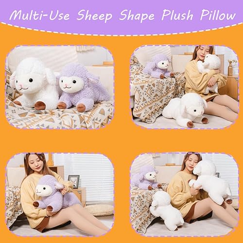 Miniatura 4 de ELAINREN Linda oveja de alpaca morada, peluche de cordero, almohada suave y esponjosa, animales de peluche de oveja blanca, lindos peluches de