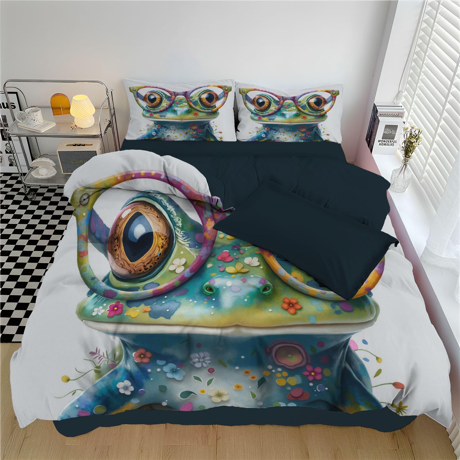 Parure de lit style peinture à l'huile avec housse grenouille et taies
