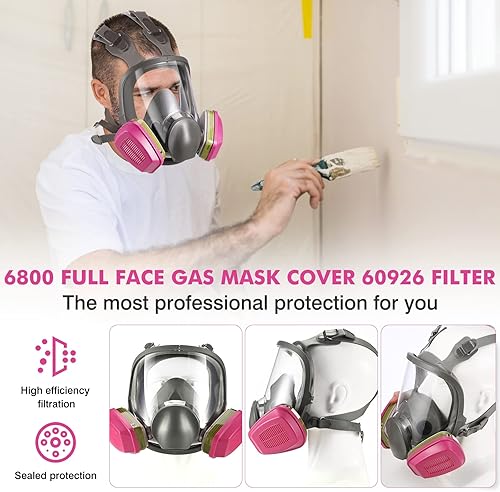 Miniatura 8 de Respirador de máscara facial completa con cartuchos 60926, cubierta de gas reutilizable, máscaras de vapor orgánicas de supervivencia, máscara de