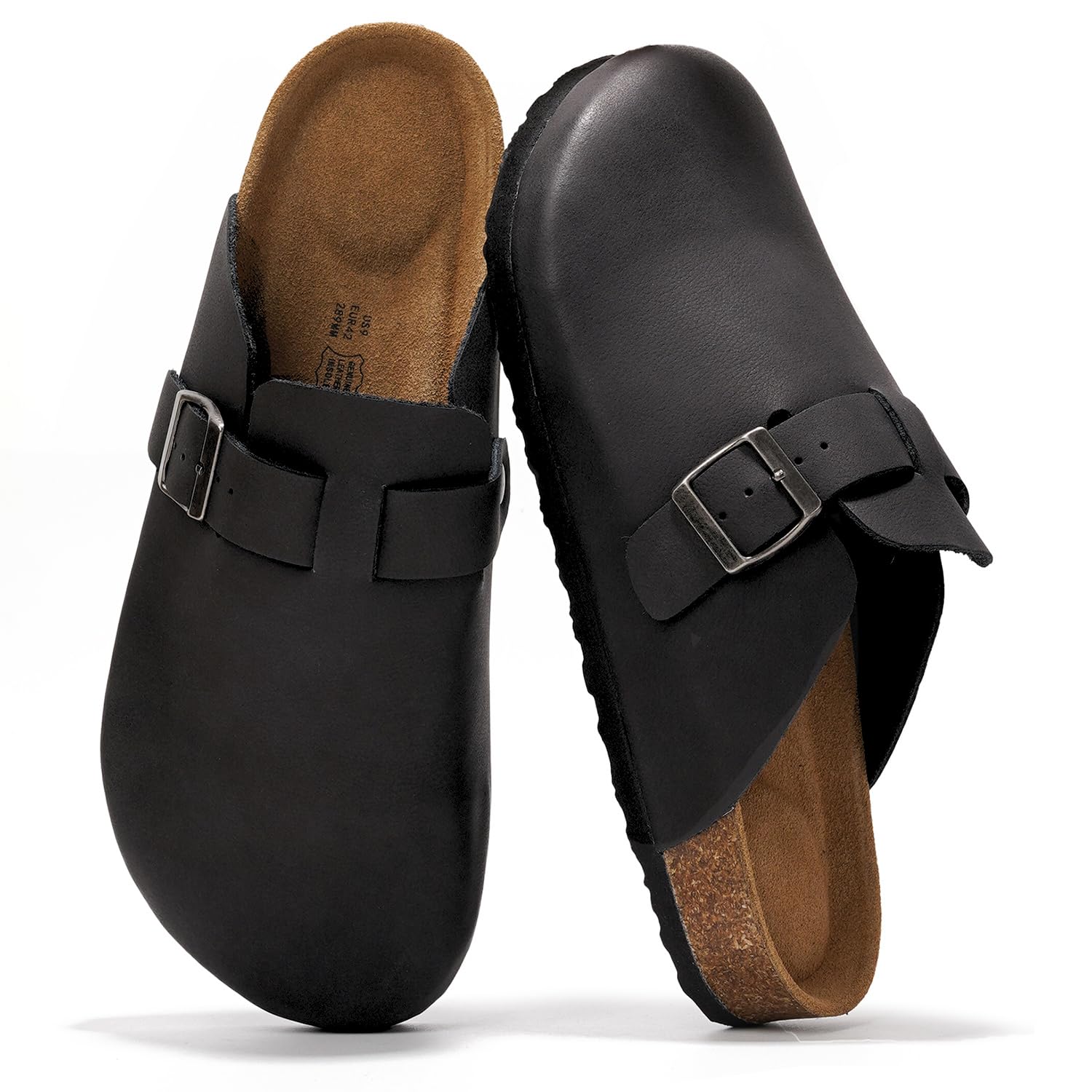Project Cloud Mens Clogs - 100% Full Grain Genuine Leather Clogs for Men with Memory Foam Insole and Arch Support Natural Cork Footbed - Non Slip