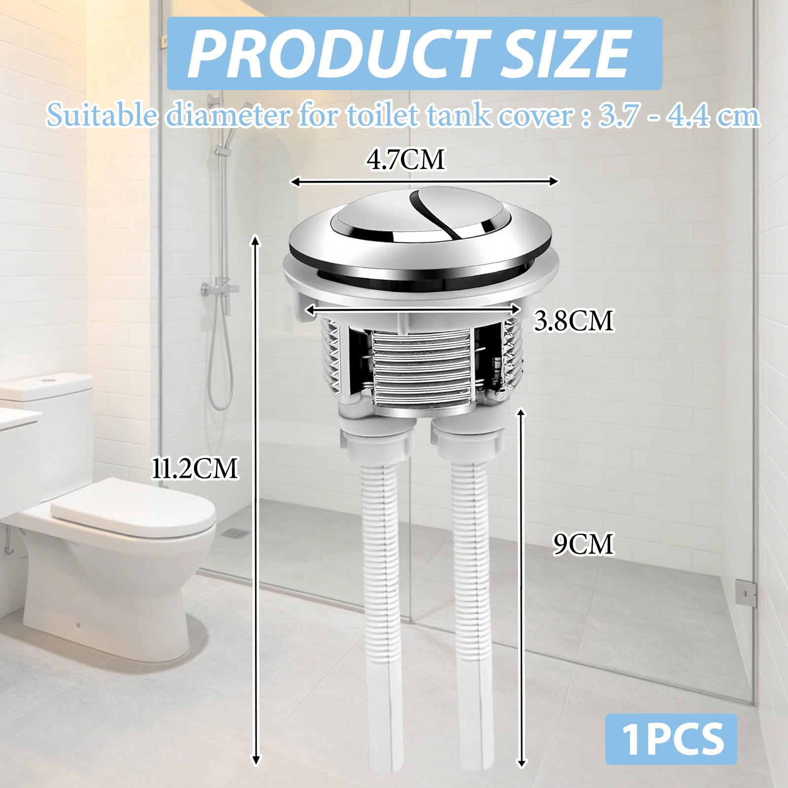 Botón Cisterna WC Universal, Doble Descarga, Kit Repuesto Pulsador, Compatible Diámetro 3,7-4,4cm, Diseño Plata