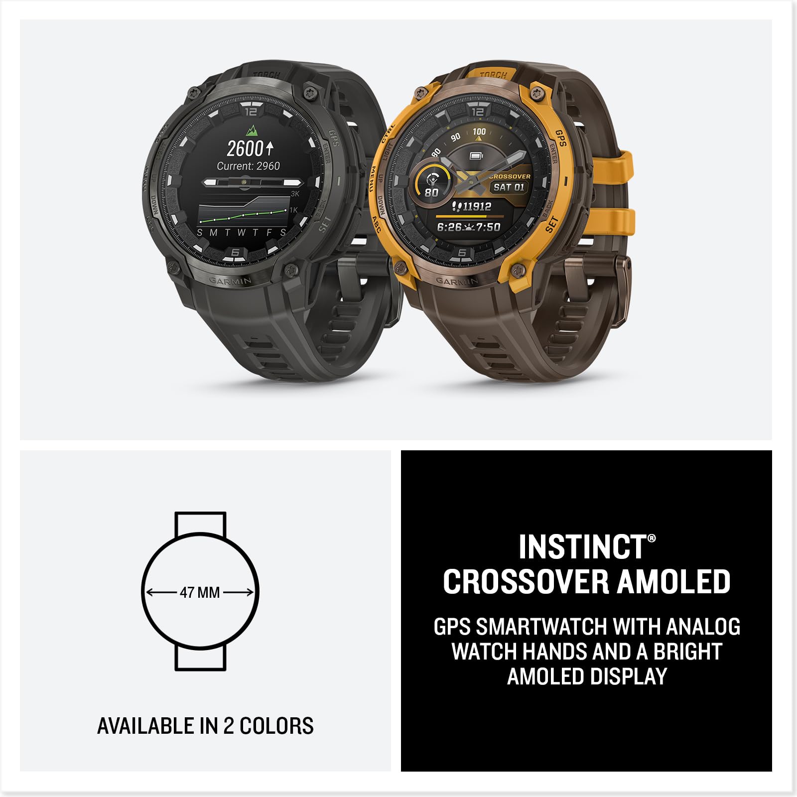 Amazon.com: Garmin Instinct Crossover AMOLED, Rugged Hybrid GPS