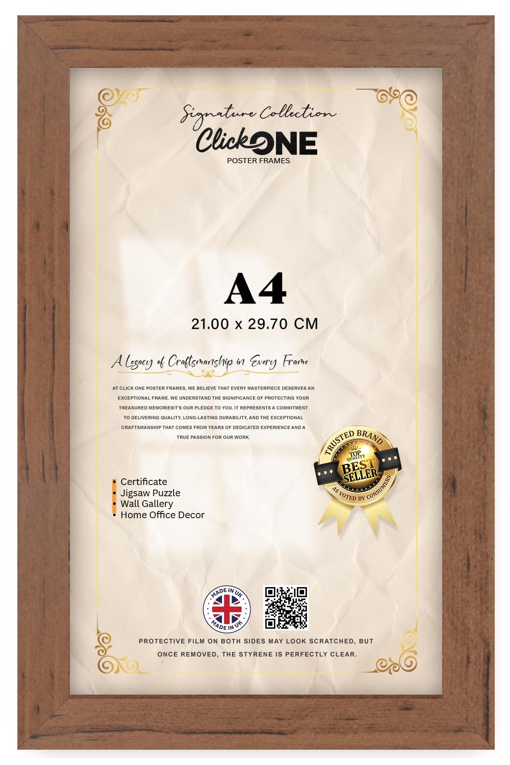 Walnut Click One Photo Frame A4-21 × 29.7 Cm Poster Display With Uv Protection Acrylic Hanging Hardware For Wall Mounting Display Picture Vertically Or Horizontally Mdf Backboard