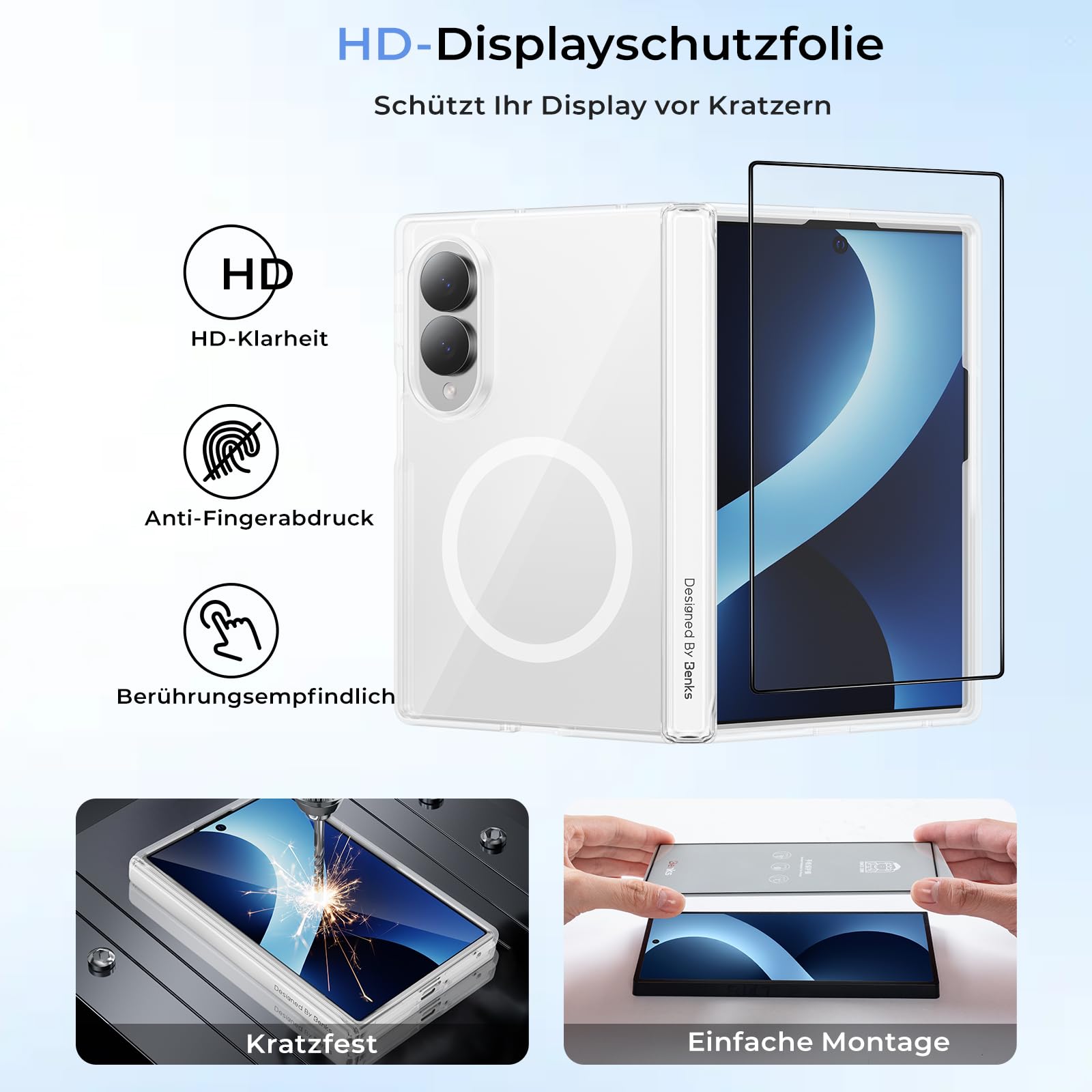 BENKS Klare Hülle für Samsung Galaxy Z Fold 8 mit Scharnierschutz