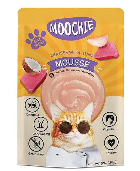 MOOCHIE Wet Cat Food Grain-Free Gravy Cat Treat Mousse with Tunna no Added Flavour and Preservatives Size 85 g (12 Pouch X 85 g.)