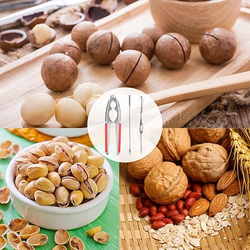 Miniatura 5 de Nut Crackers - Galleta de nuez de alta resistencia, con mango antideslizante rojo, con 2 tenedores/púas