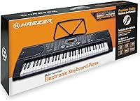 Vista 9 de Teclado de piano electrónico de la marca Hamzer, modelo 61-Key, portátil, con atril, taburete, auriculares y micrófono
