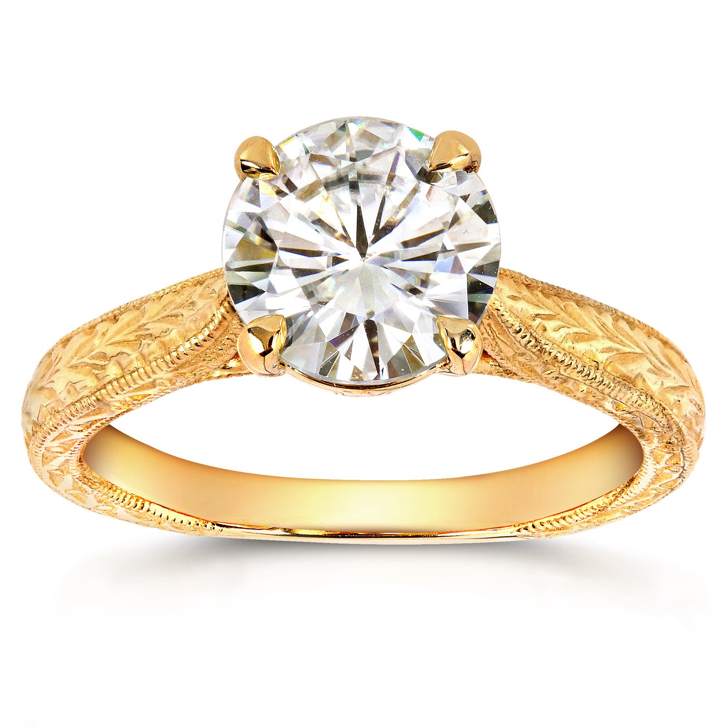 Kobelli Antique Style Forever One (D-F) Moissanite Engagement Ring 1 1/2 CTW 14k Yellow Gold