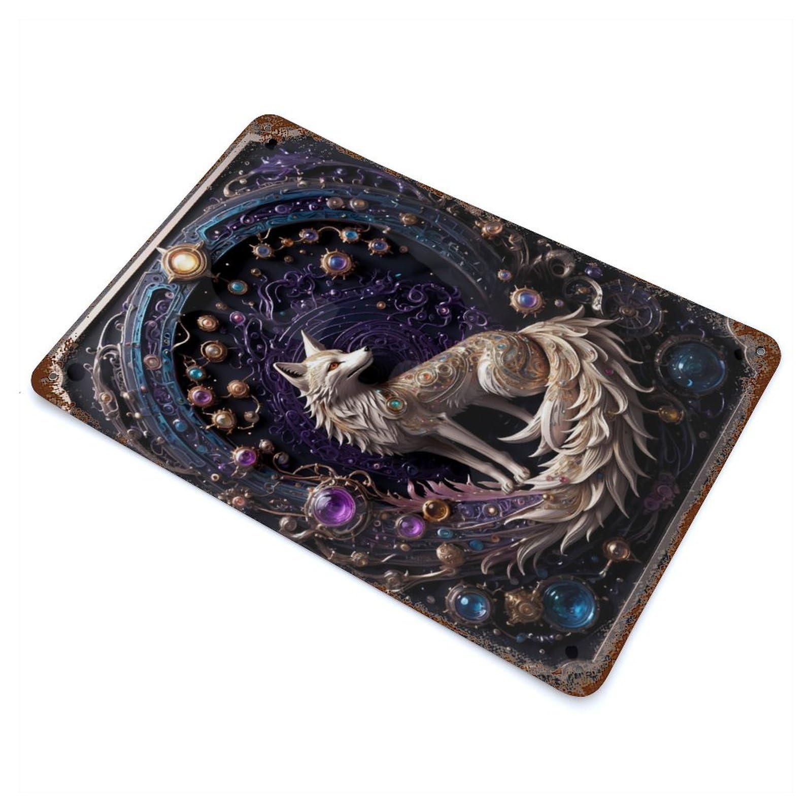 Steampunk Fox Art Weathered Tin Sign 11.8"x7.9", Rustic Home Decor for Office, Studio And Wall Decor