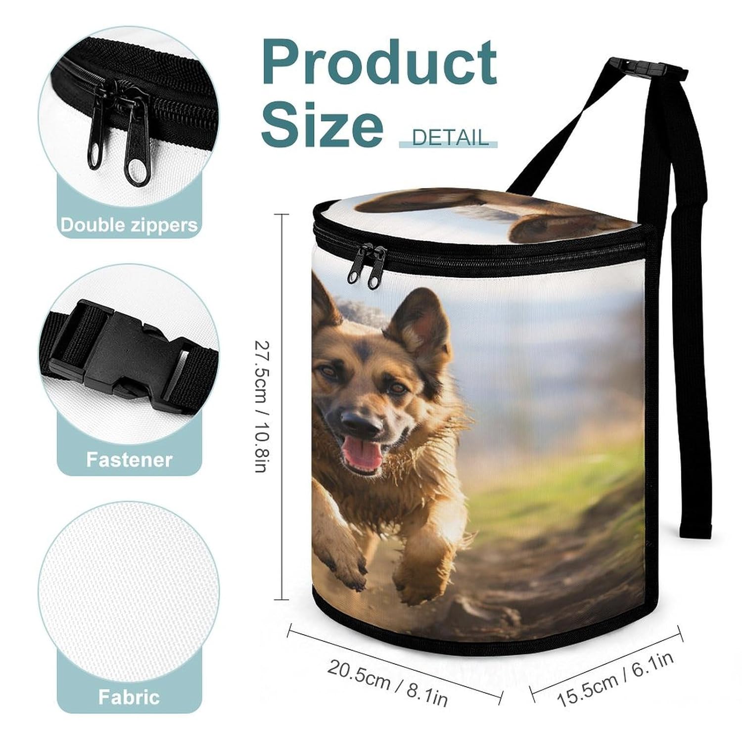 Car Garbage Storage Bag Running German Shepherd Dog Printed Hanging Vehicle Trash Bin Car Trash Can with Zipper Lid Portable Garbage Storage Bags for Truck Van and SUV