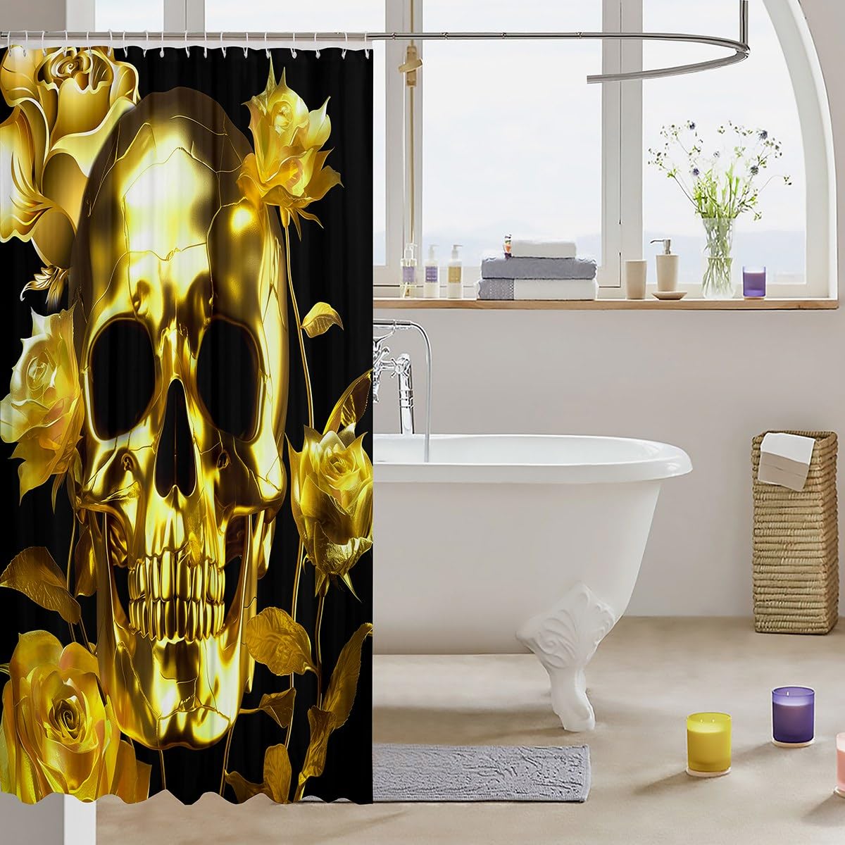 CHui DECOR Cortina De Ducha De Bruja, Calavera, Gato Negro, Tablero De