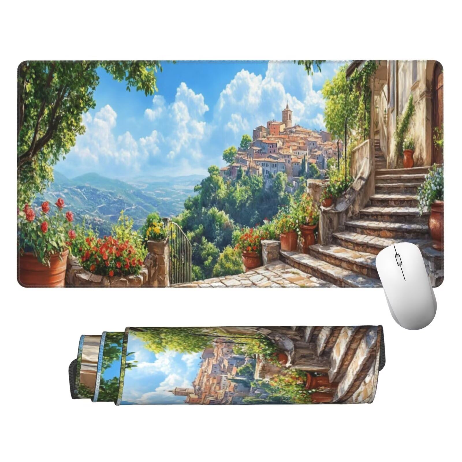 Niebieska podkładka pod mysz XXL krajobraz mata na biurko 1600 x 800 x 3 mm mata biurkowa zmywalna podkładka do gier na laptopa, z antypoślizgową gumową podstawą do gier, PC, pracowników biurowych