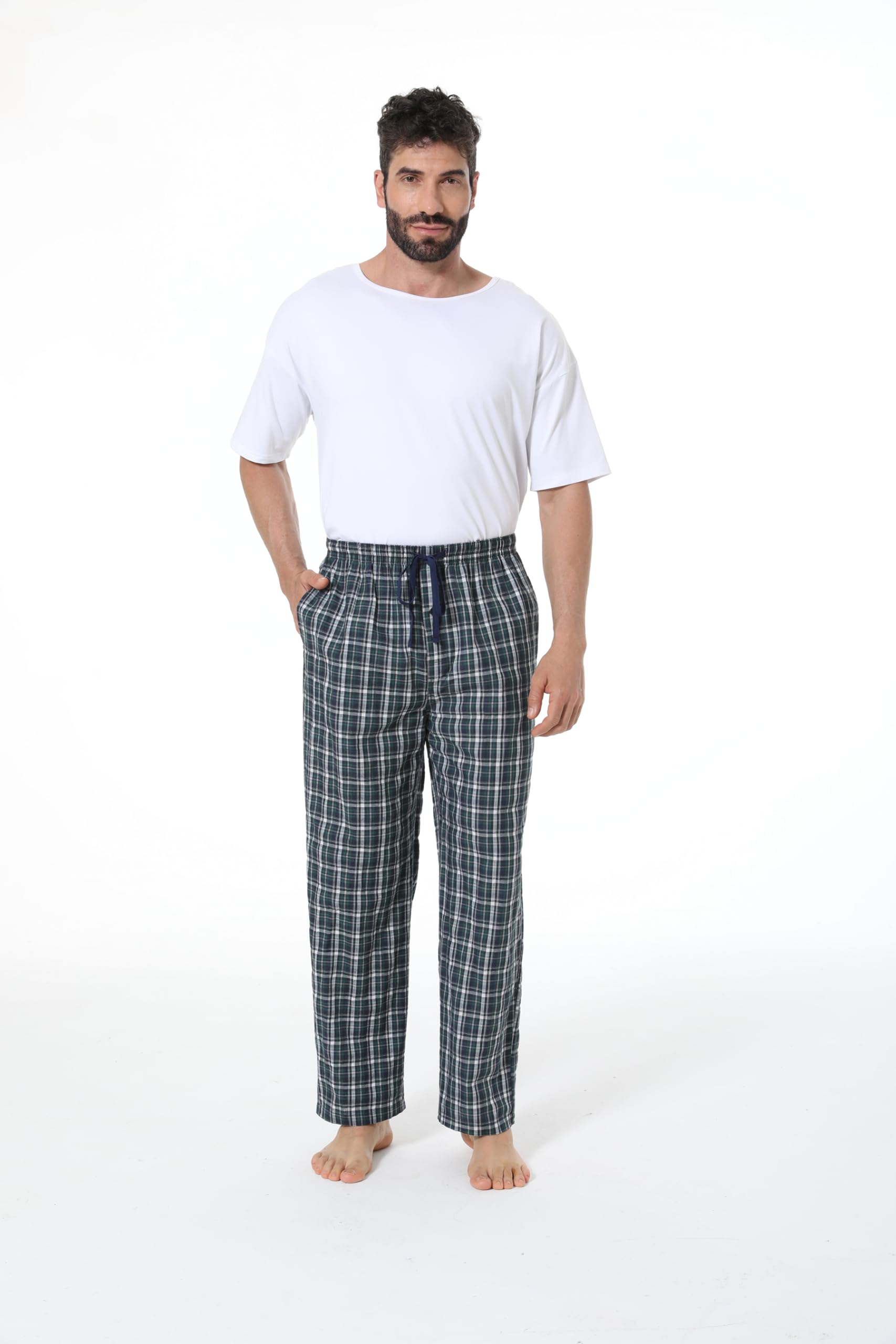 JupiterSecret Herren Baumwolle Pyjamahose Lang Schlafanzughosen für Herren Karierte Nachtwäsche 3er Packs