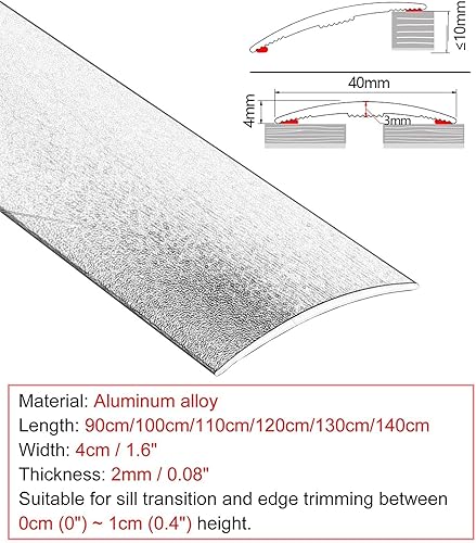 Miniatura 6 de Tira de umbral plano para sillín de pelar y pegar, tiras de transición de aluminio de 1.6 in de ancho, de madera a azulejo, piso a laminado (color