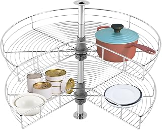 28" Cabinet Lazy Susan, 2 Tier Kidney-Shaped Lazy Corner Cabinet with Telescoping Mount, Kitchen Corner Pantry 270°Rotating Basket for Place Pots and Pans, Containers (28in)