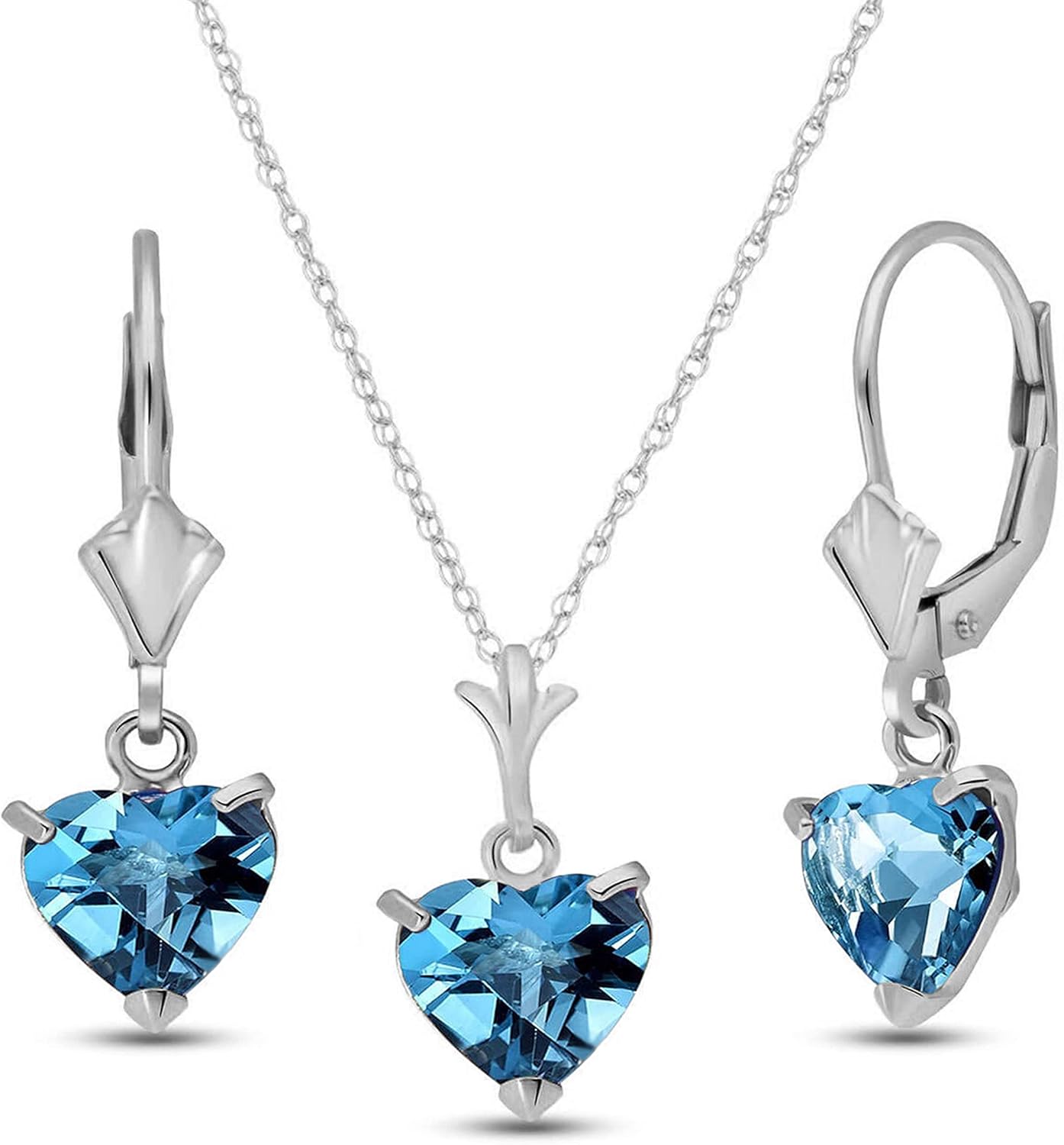 Galaxy Gold GG 14K Gold Jewelry Set – Necklace and Earrings w/Natural Heart-shaped Blue Topaz