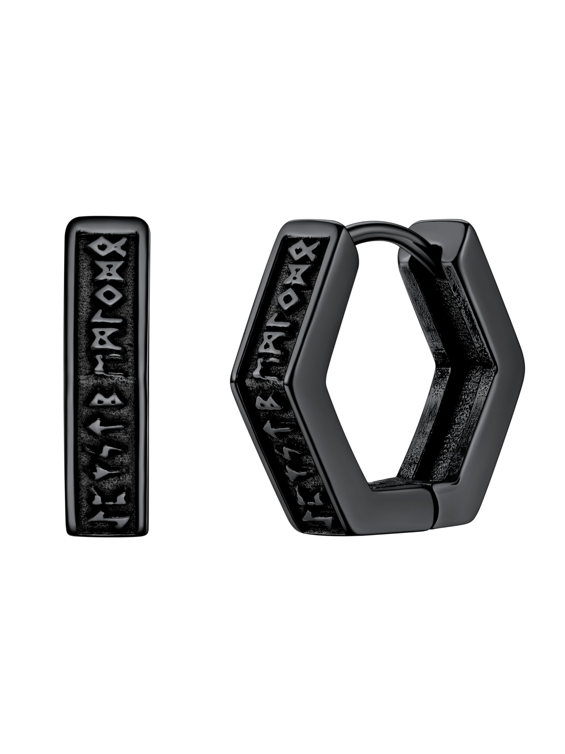 U7 Viking Hoop Earring for Men Stainless Steel/Black/Gold Huggie Hoops Earrings, Norse Viking Runes Hoop/Hexagon/Triangle Punk Jewelry Hypoallergenic Gift for Men Women