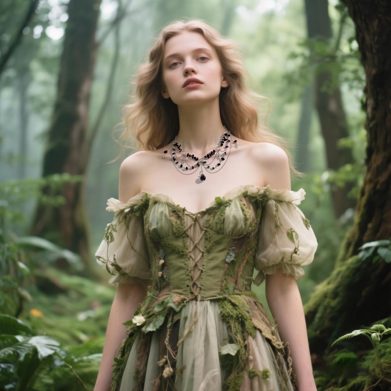 Renaissance Fairy Necklace for Women,Y2K Star Sun Moon Natural Crystal Tassel Chain Choker Necklaces Fantasy Renfaire Necklace for Woodland Fairycore Jewelry Cosplay Costume Accessories - Image 2