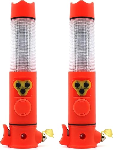 Paquete de 2 linternas de emergencia para automóvil (6 en 1): martillo de seguridad, cortador de cinturón de seguridad, sirena de alarma, linterna