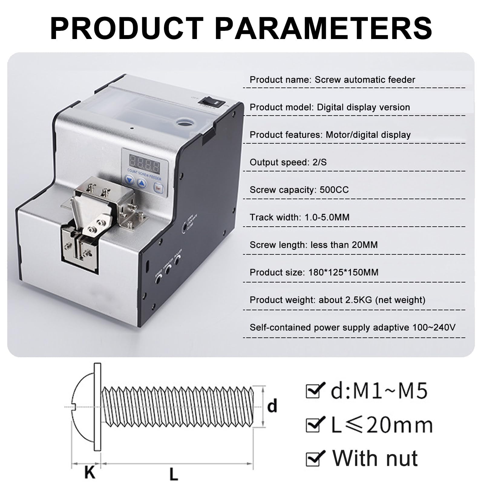 Alimentador De Tornillos EléCtrico, MáQuina De OrganizacióN De Tornillos, Equipo De AlimentacióN AutomáTica De Tornillos con Riel De Capacidad De 500 CC, para ProduccióN Industrial