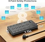 Barre d'alimentation du protecteur de surpression avec 15 Sorties 4 USB Ports pour 20W, Cordon d'extension de prise plat avec sorties multiples, 5 ft sortie de prise multi, 2700J Protection contre les surpressions pour le bureau intérieur Supplie, Noir