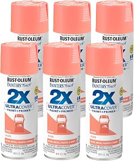 Rust-Oleum 283189-6PK Painter's Touch 2X Ultra Cover Spray Paint, 12 oz, Gloss Coral, 6 Pack