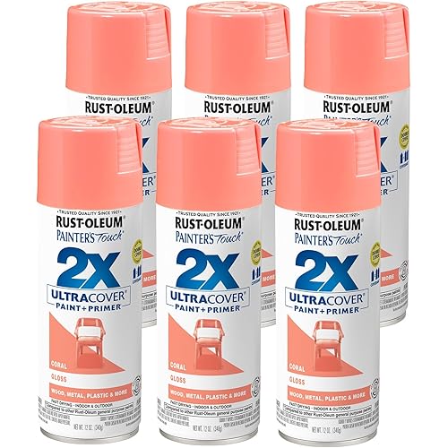 Rust-Oleum 283189-6PK Painter's Touch 2X Ultra Cover Spray Paint, 12 oz, Gloss Coral, 6 Pack