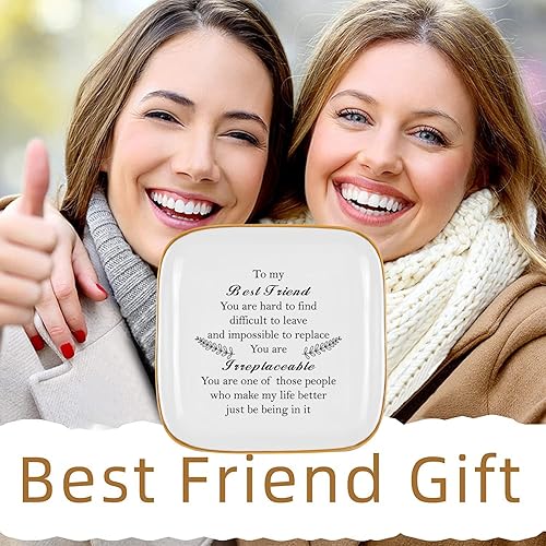 Miniatura 7 de Regalos de cumpleaños para amigas, mujeres, plato de cerámica para anillos con texto en inglés "You are Irreplaceable Friend", regalos únicos para