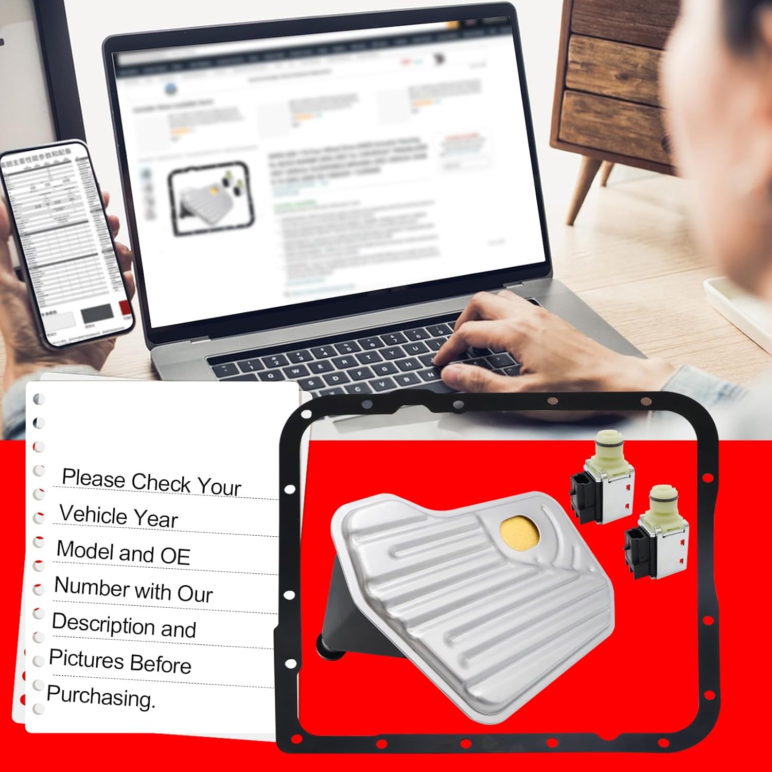 SMMS 4L60E Transmission Filter with Gasket & Shift Solenoid Valve A&B Kit for Buick Rainier for Cadillac Escalade ESV EXT for Chevy Avalanche Silverado 1500, Replace OE 24208576 24230298 24208465