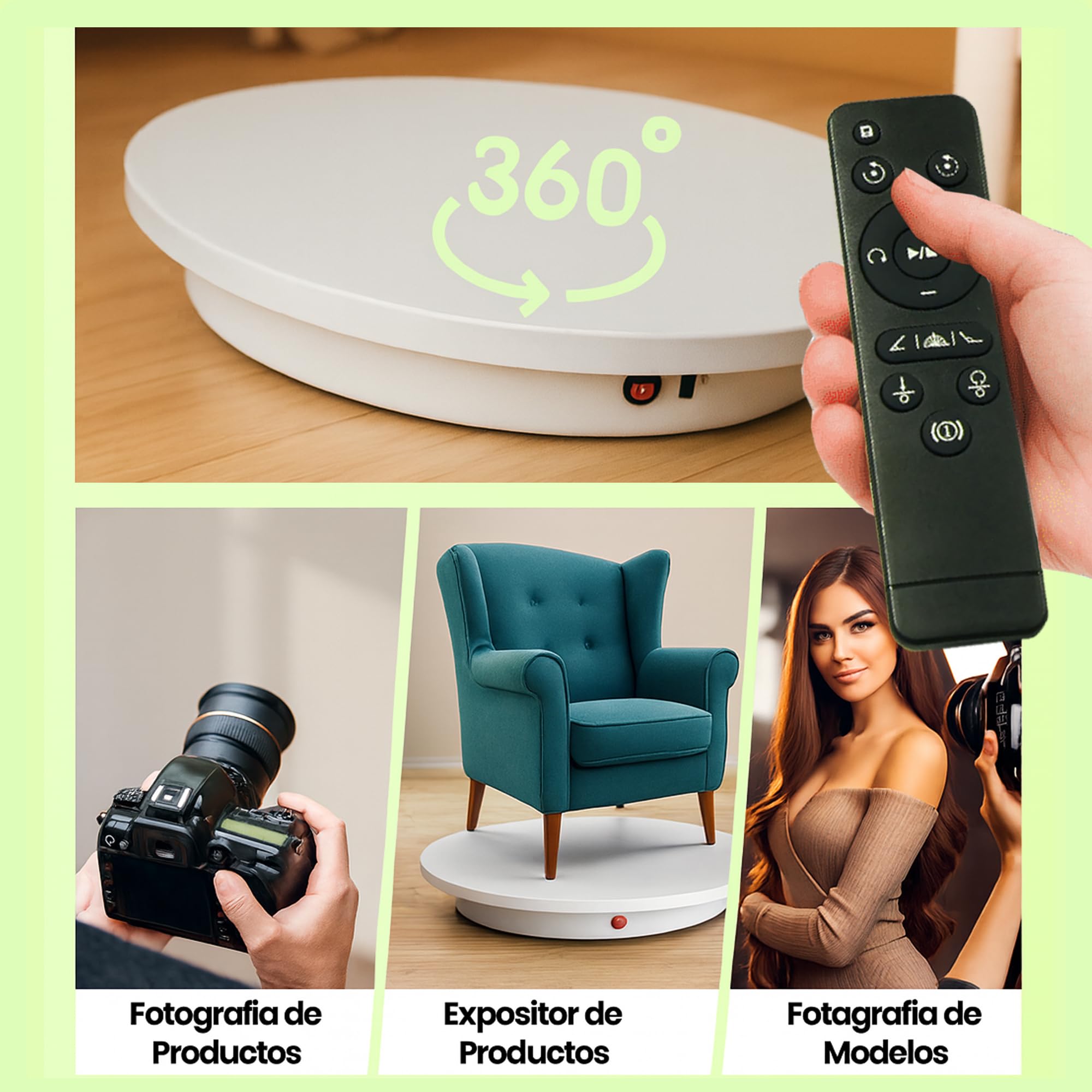 Table rotative électrique 60 cm, base pivotante à 360° avec support jusqu'à 100 kg, plateau rotatif pour photographie et vidéo, rotation configurable depuis la manette, photo Booth, couleur blanche,
