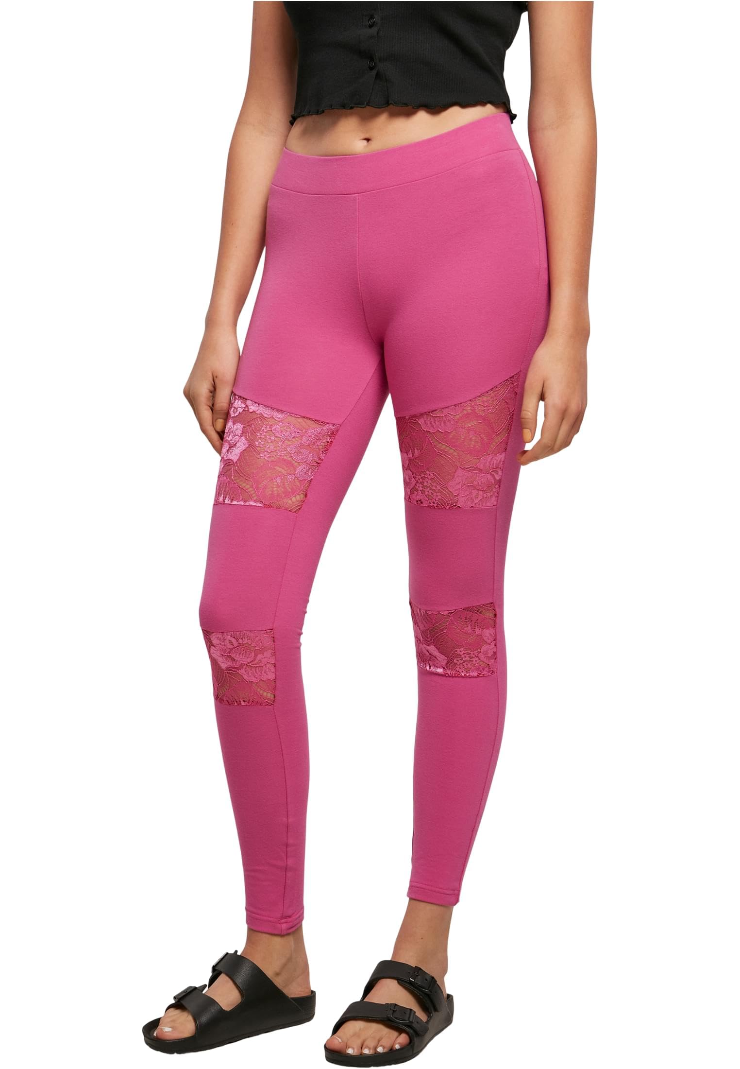 Urban Classics Women's Ladies Laces Inset Leggings, Pink, XS