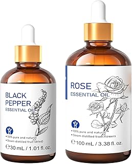 HIQILI Rose Essential Oil & Black Pepper Essential Oil,100% Pure Natural for Diffuser