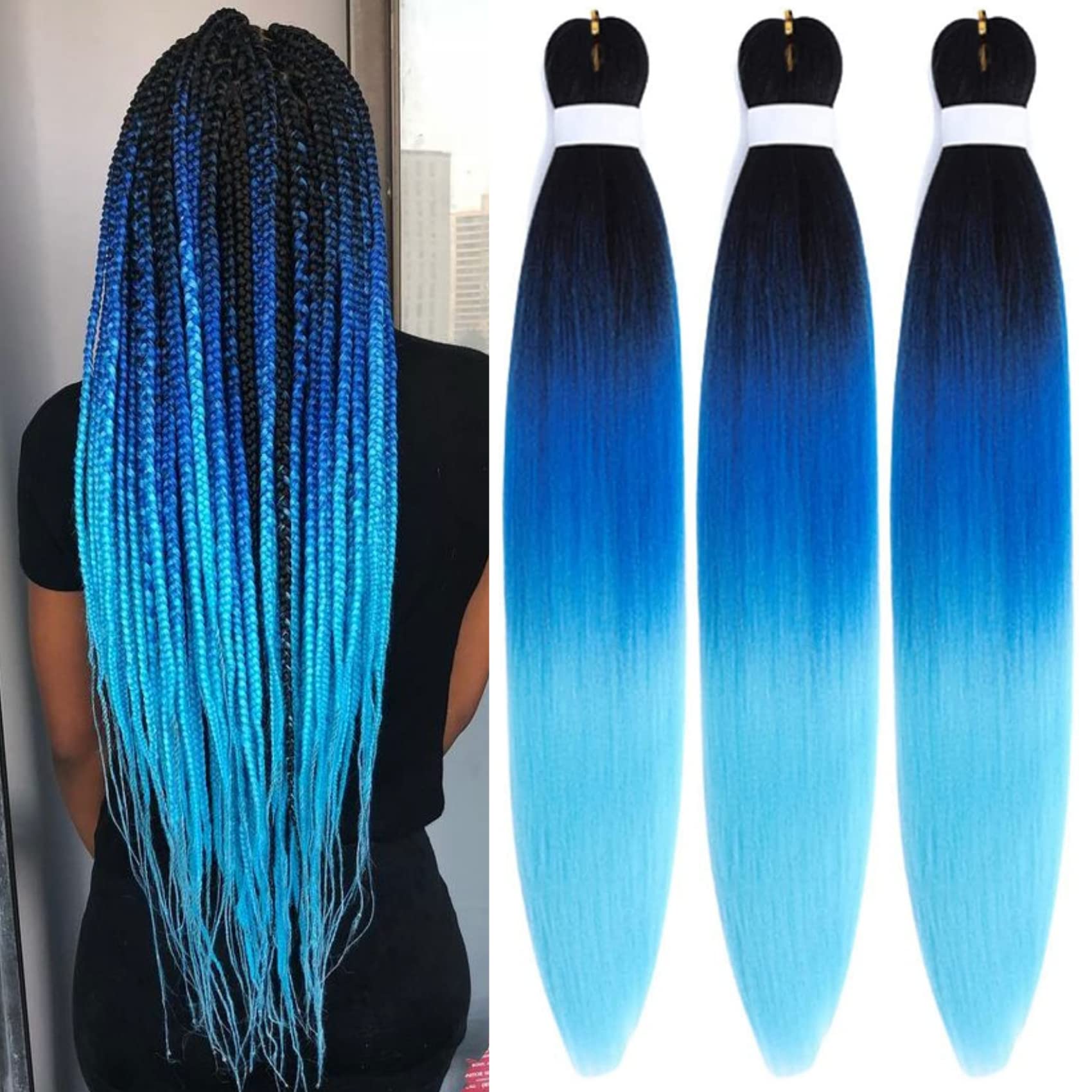 Boho Braided Hair Extensions - Blue, Teal & blk/brown ombré Ombre Black to Blue Braids - Etsy main image 2
