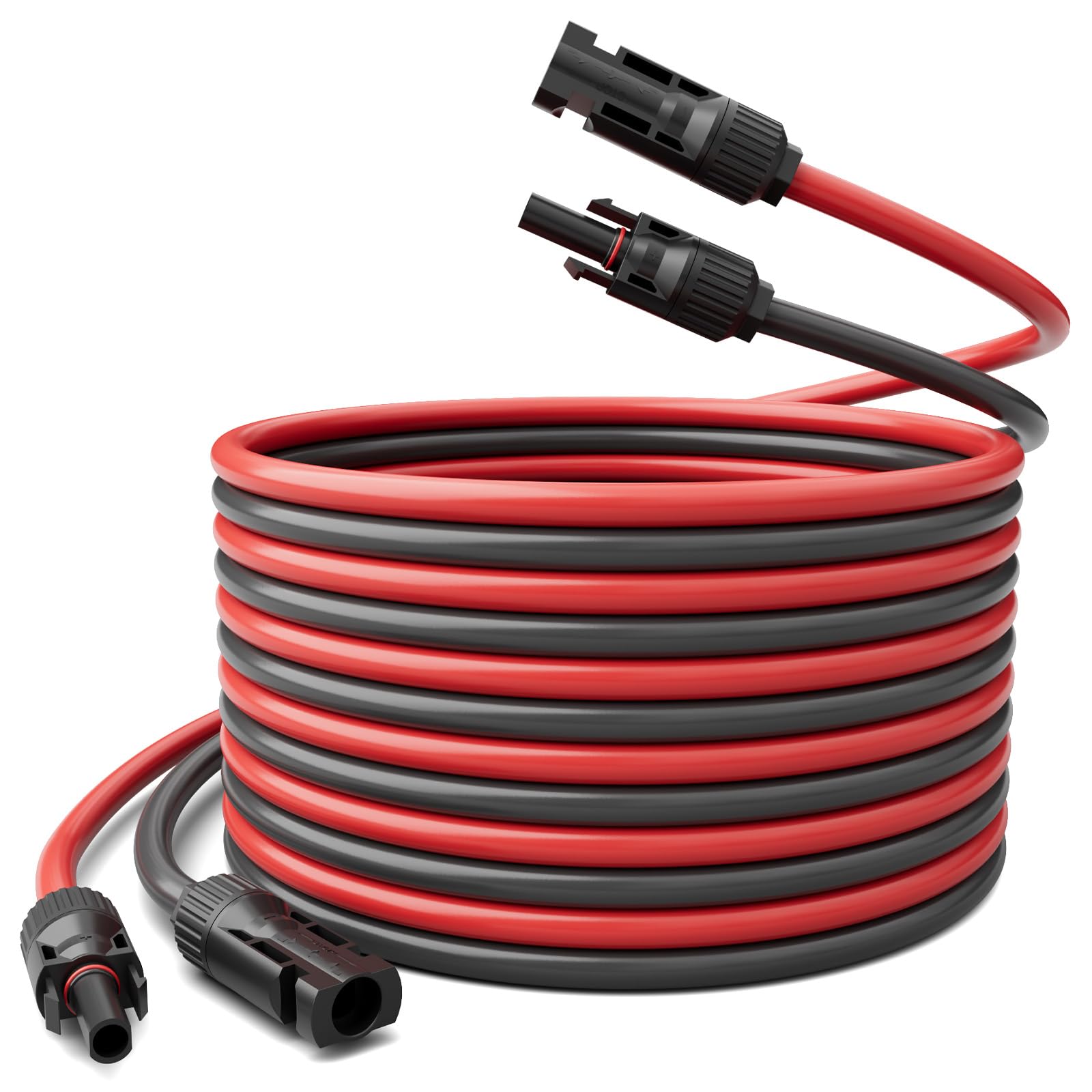 Przedłużacz solarny 10 AWG (6 mm²) z osłoną, podwójny przewód przedłużający do panelu słonecznego 30 m, z męskimi, żeńskimi złączami słonecznymi IP67, do paneli słonecznych, samochodów