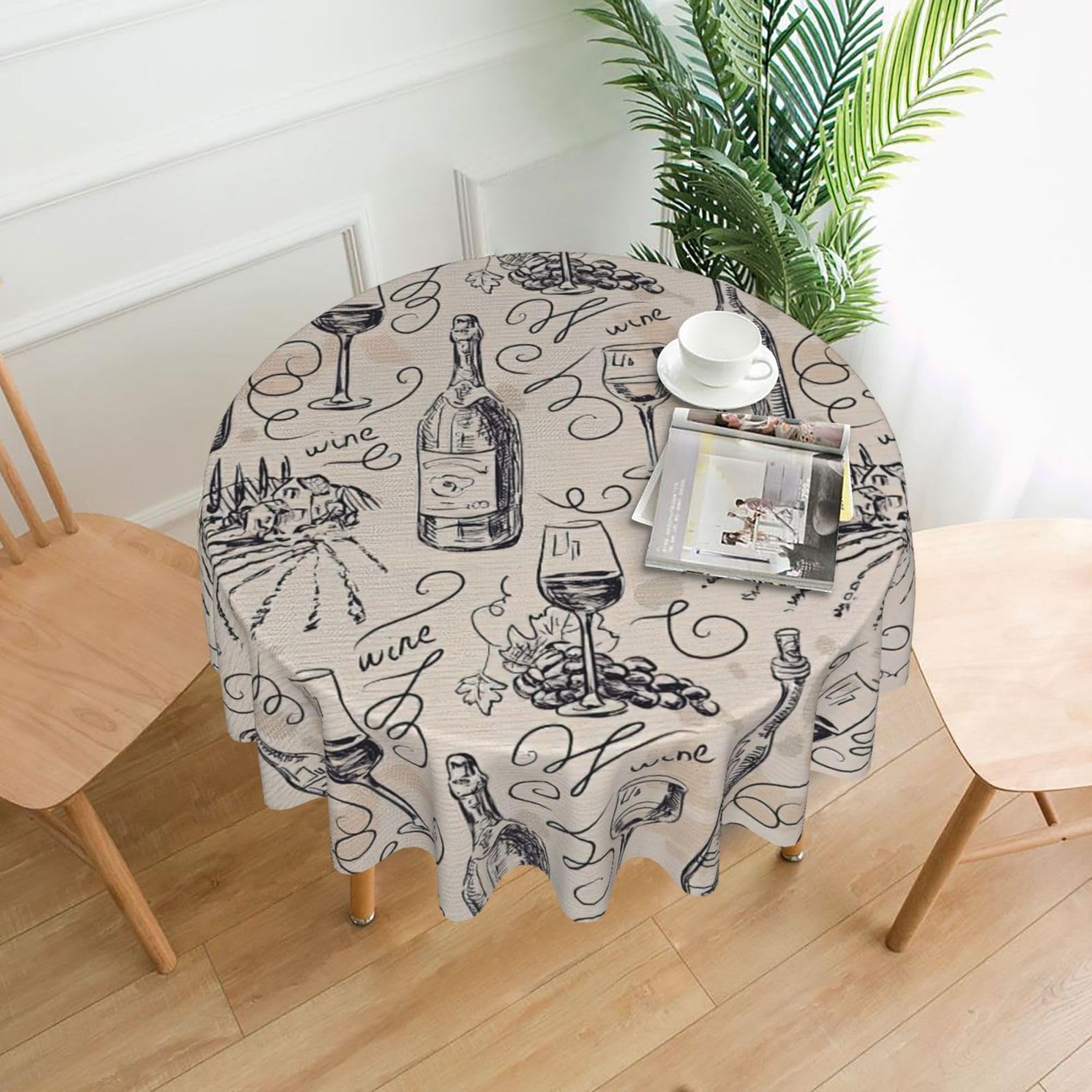 VCzsdff Wine and Winemaking Winery Grape Field Print Stain Resistant Round Tablecloth 60in Family Friendly Polyester Cloth for Kids Meals