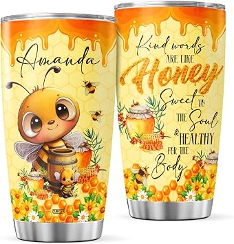 Personalized Coffee Tumbler Honey Bee Travel Mug With Lid Custom Name Birthday Gifts For Women Girls Animal Lovers Sisters Insulated Cup Cold Steel Tumblers Inspirational Quotes