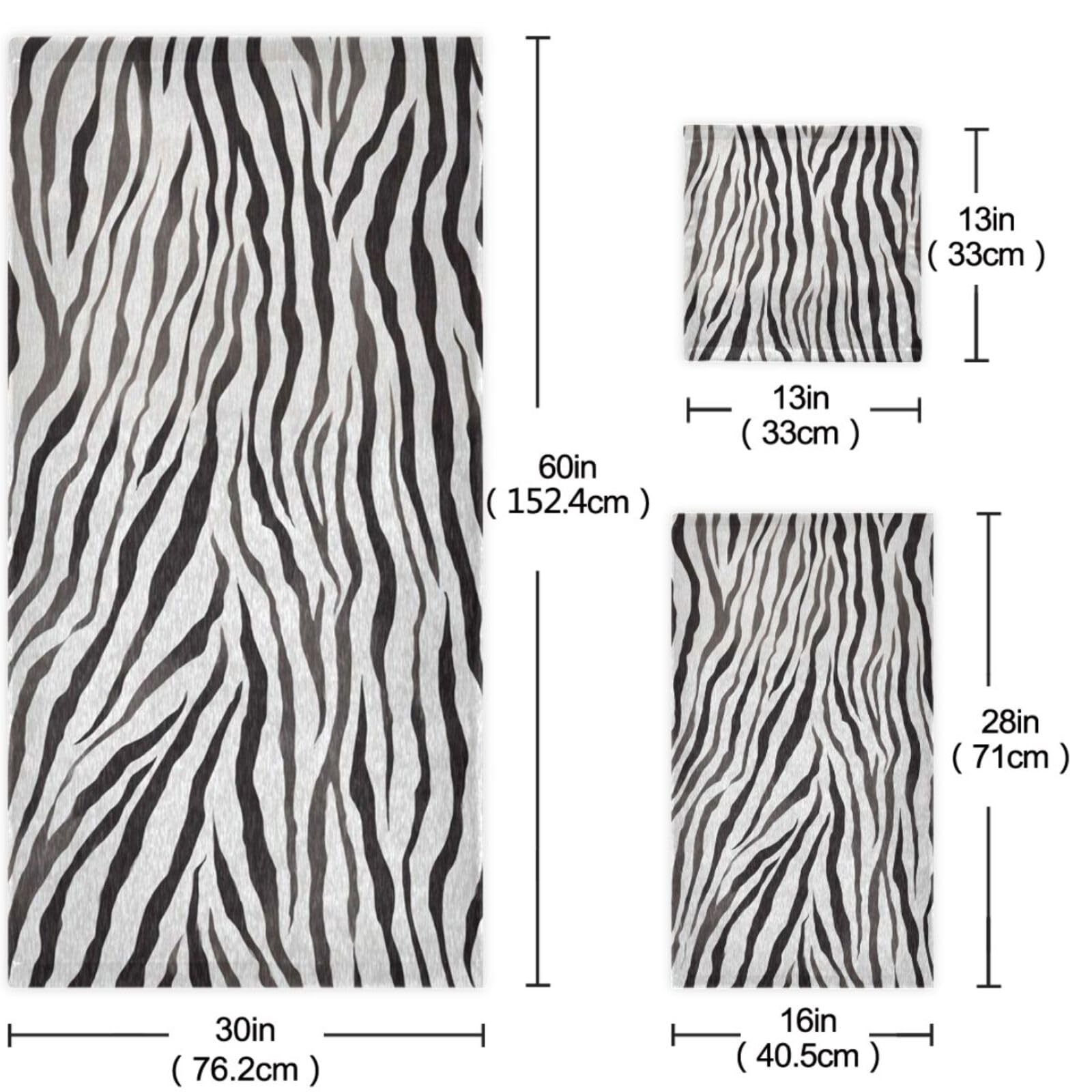 Naanle Trendiges, schlichtes Zebra-Muster, weiches dekoratives Set aus 3 Handtüchern, 1 Badetuch, 1 Handtuch + 1 Waschlappen, Mehrzweck-für Badezimmer, Hotel, Fitnessstudio, Spa und Küche (schwarz weiß)