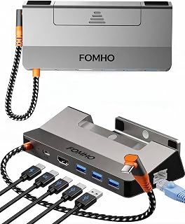 Aluminum Alloy Dock Station for Steam Deck (OLED)/ROG Ally/Legion Go/Switch 2/1 – Magnetic Foldable Base, 4K@60Hz HDMI 2.0, 100W PD, USB 3.0, (Attached USB4 Extension Cable)