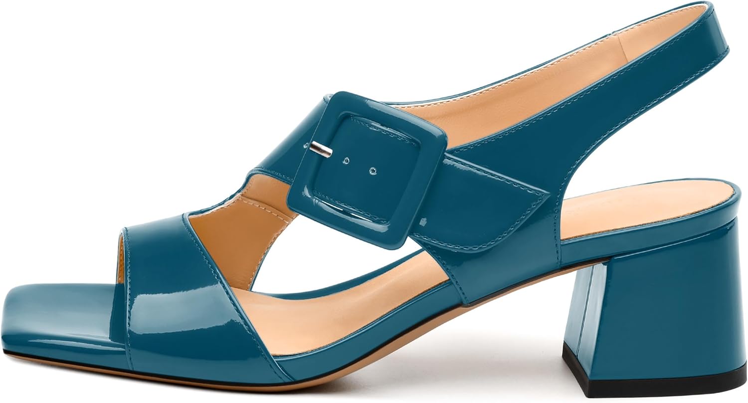 Womens Heeled Sandals Shoes, Square Peep Toe Mid Block Heel Ankle Strap Sandals for... - Image 2