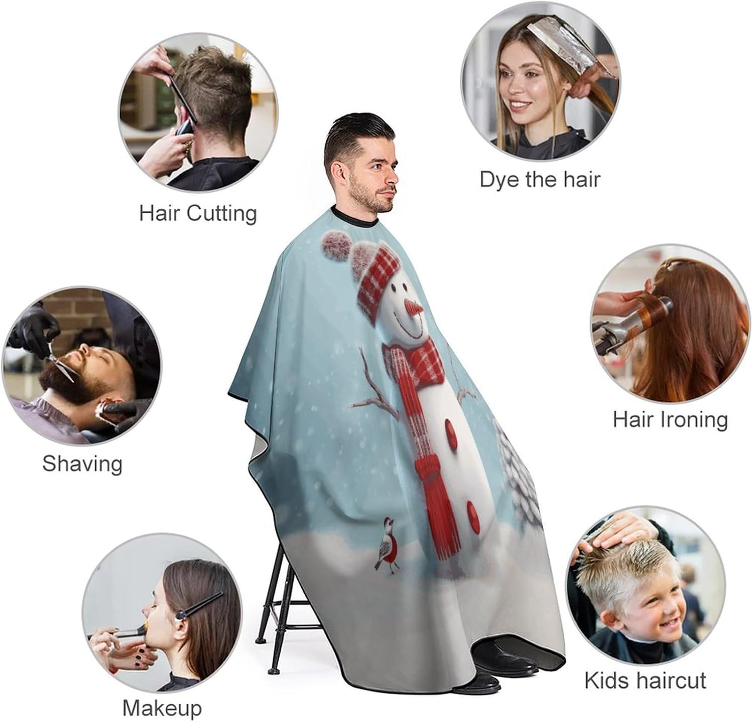 Christmas Snowman Apron for Women Men,Barber Cape with Adjustable Snap Closure,Hair Cutting Cape,66.9 X 56.7 Inches for Hair Dye, Comb-out, Styling, Shampoo